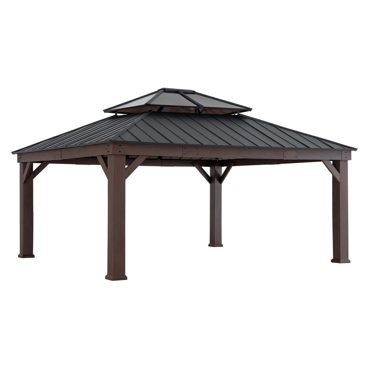 Sunjoy Fenwick Hardtop Gazebo with Wood-Grain Aluminum Frame