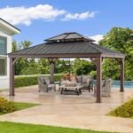 Sunjoy Fenwick Hardtop Gazebo with Wood-Grain Aluminum Frame