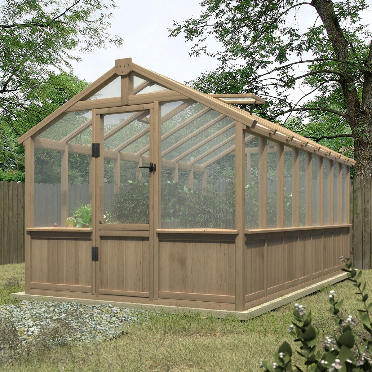 VEIKOUS 16 ft. x 8 ft. Walk-In Wood Greenhouse with Roof Vent & Lockable Door