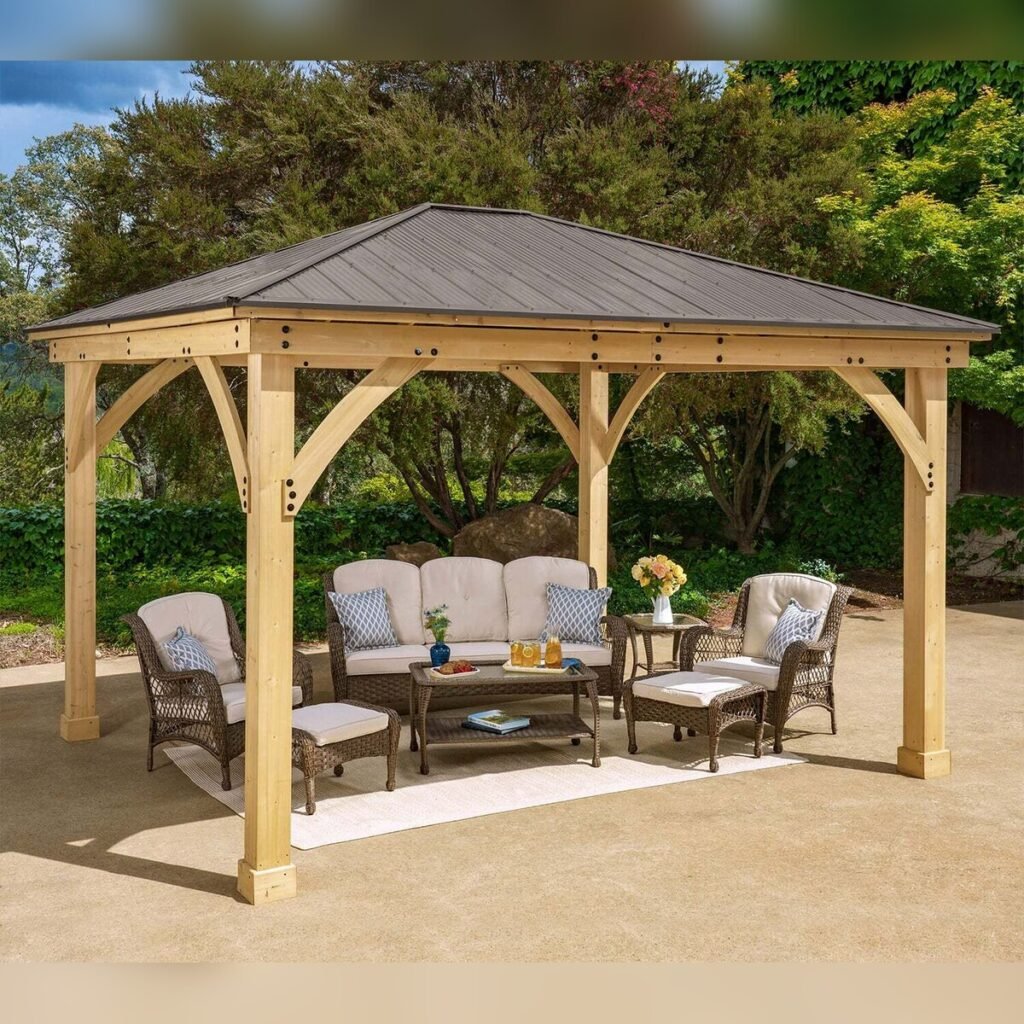 Yardistry Meridian Cedar Gazebo with Aluminum Roof